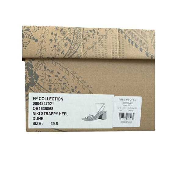 Free People Sz 39.5 Shoes Niki Wrap Strappy Block Heels Square Toe Beige Dune - Picture 12 of 12